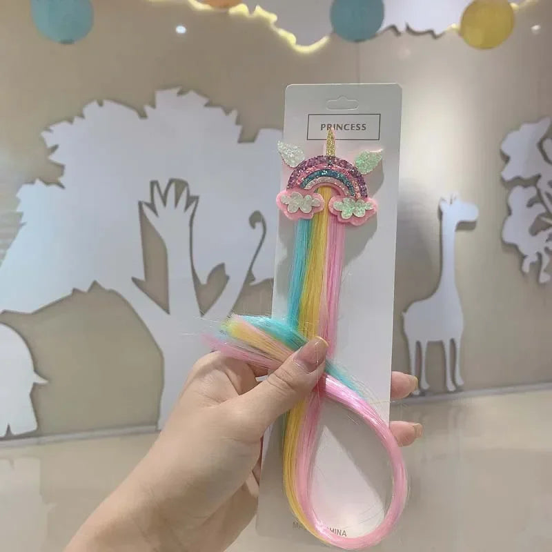 Children Unicorn Colorful Wig Hairpins Hair Accessories Kids Girls Hairclip Fake Hair Twist Braid Headdress Hair Clips Barrettes