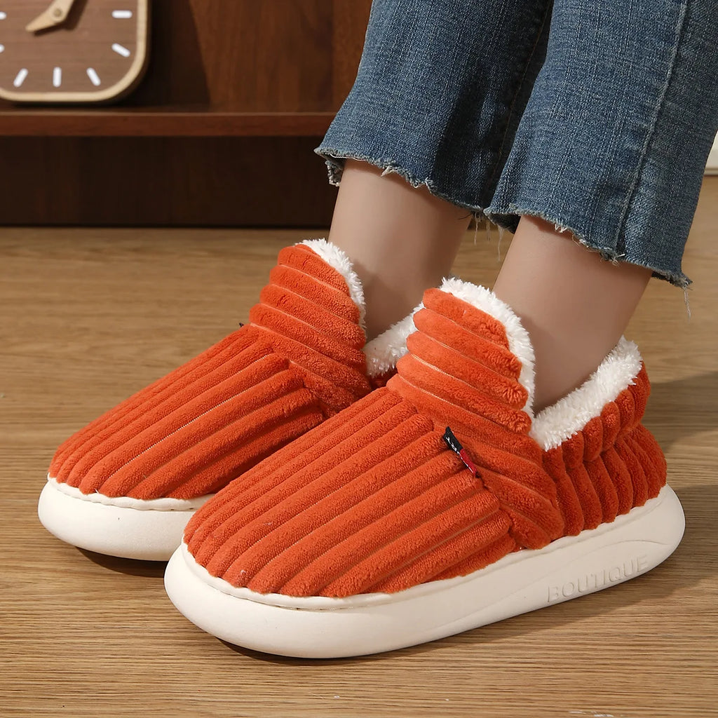 Bebealy Winter Fur Men Slippers Men Shoes Outdoor Nonslip Short Plush Men Slippers Casual Fuzzy House Ankle Men Boots Flat Shoes