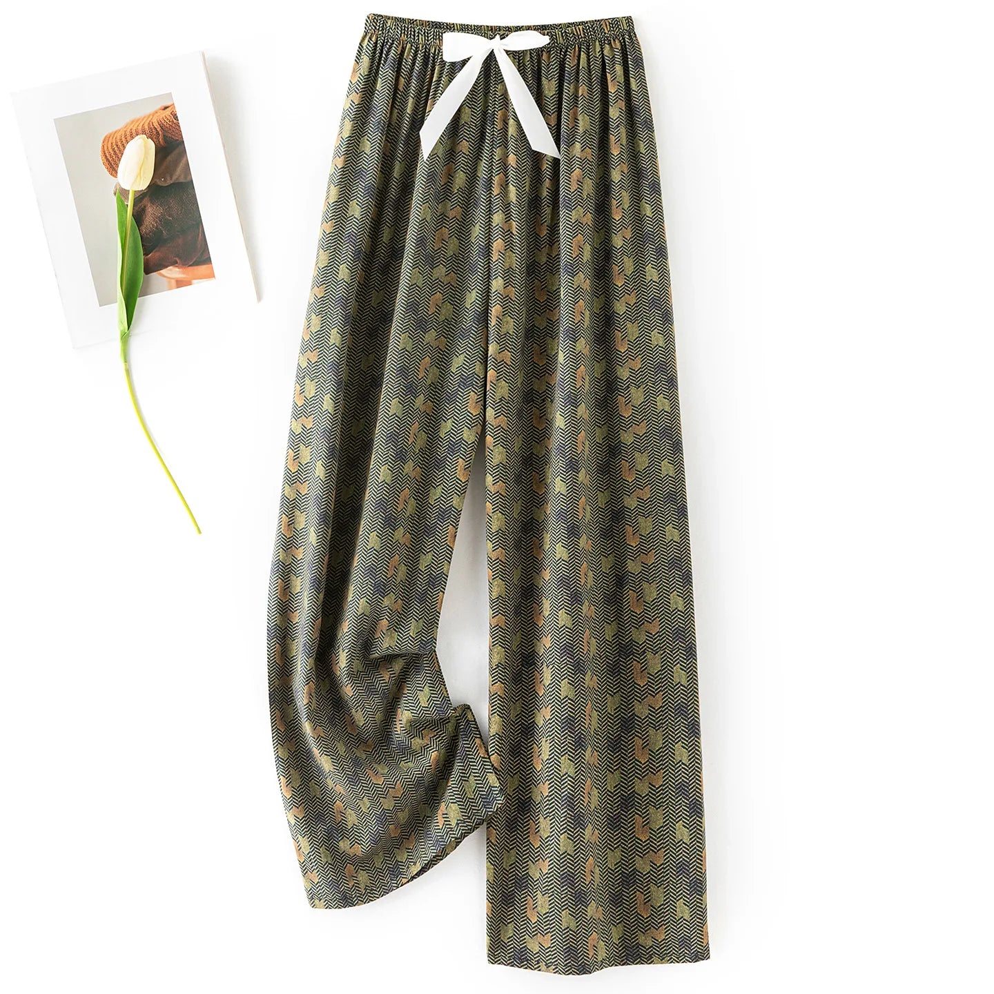 Women Casual Autumn Wide Leg Pants Floral Beach Trousers High Waist Boho Ethnic Style Calf Pants Four Season Girls Home Clothes