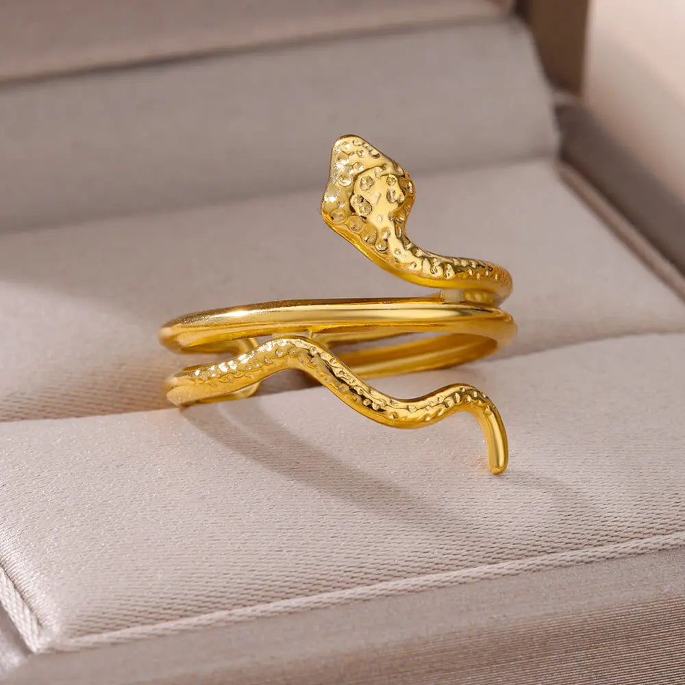 Snake Rings for Women Men Waterproof Stainless Steel Ring Gothic Gold Color Couple hombres Aesthetic Jewelry anillos mujer